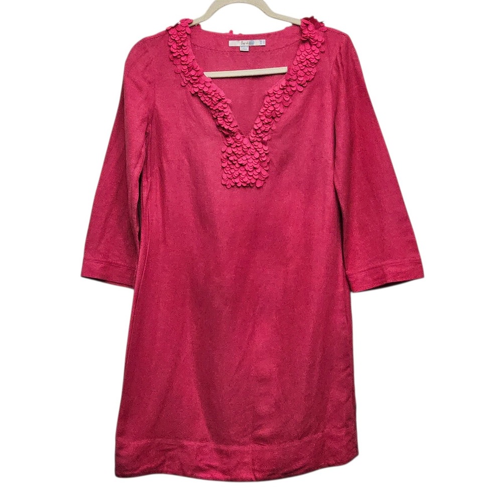 Boden Tunic Women 6 Pink Silk Linen Petal 3/4 Sleeve V-Neck Lagenlook